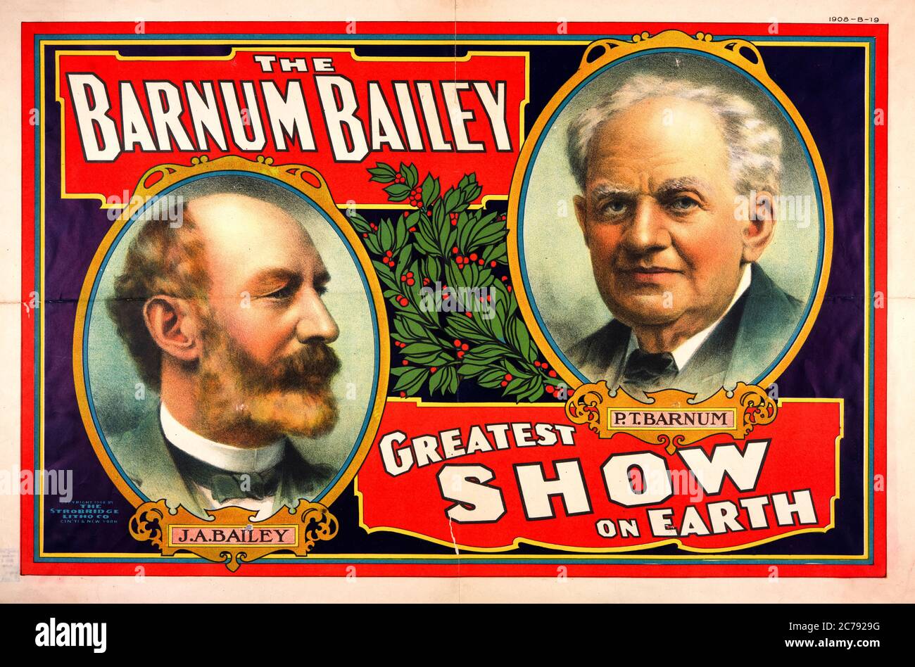 The, Barnum Bailey, plus grand spectacle sur terre, affiche de cirque avec portrait, 1908 Banque D'Images