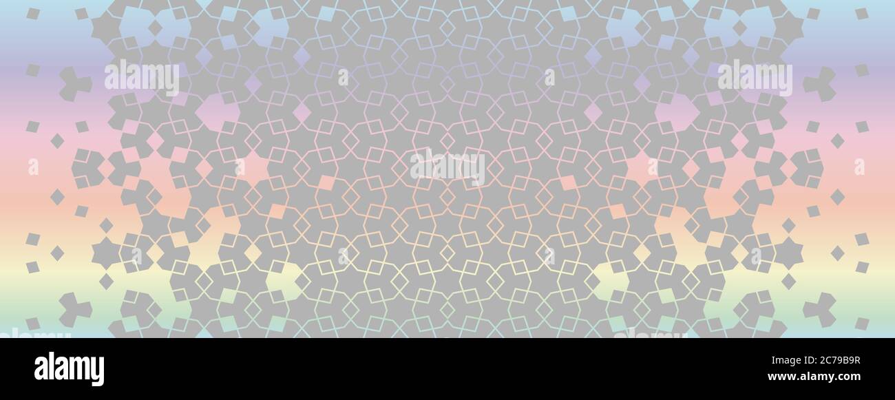 Motif géométrique en hologramme sans couture gris et raibow. Fond de vecteur arabe de carte moderne pour l'invitation, la célébration, enregistrer la date, poster Illustration de Vecteur