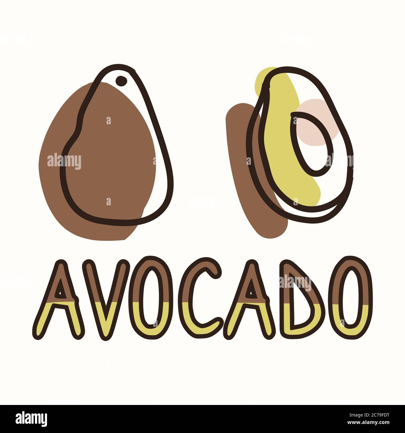Fruit d'avocat avec texte sexe neutre bébé illustration clipart. Simple, fantaisie, minimum, couleur terre 2 tons. Décoration de chambre pour enfants à motif ou Illustration de Vecteur