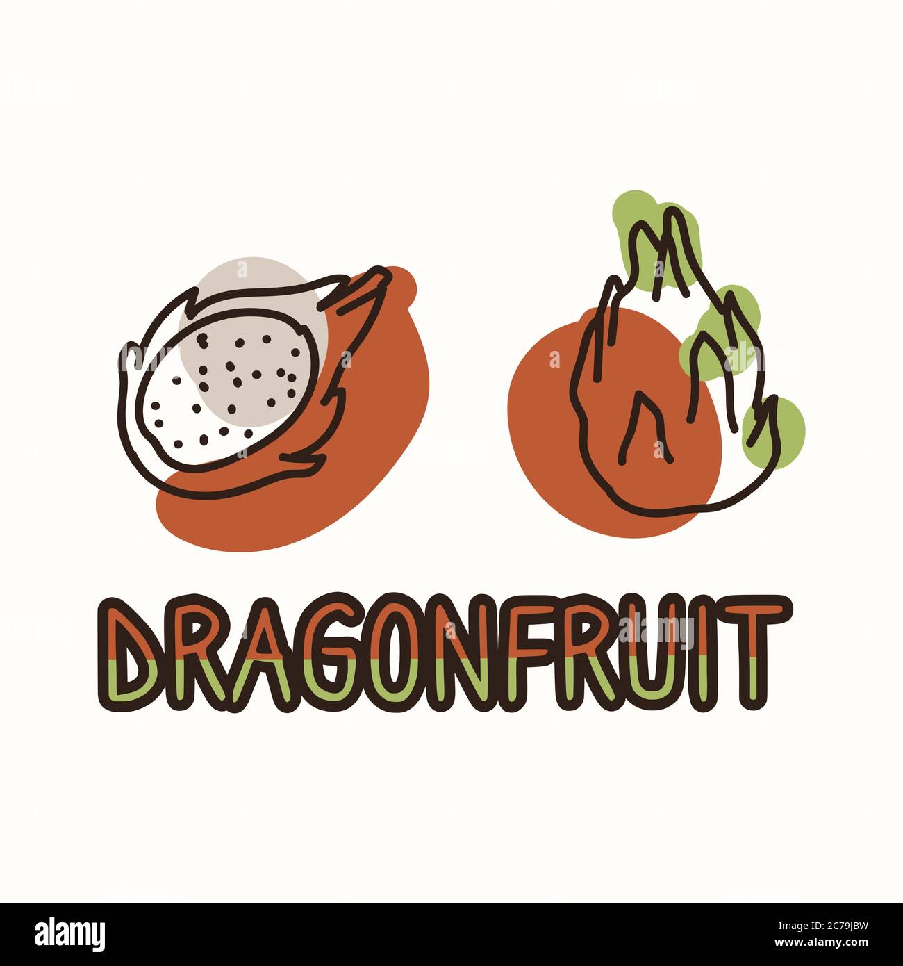 Dragon fruit avec texte sexe neutre bébé illustration clipart. Simple, fantaisie, minimum, couleur terre 2 tons. Décoration de chambre pour enfants à motif ou Illustration de Vecteur