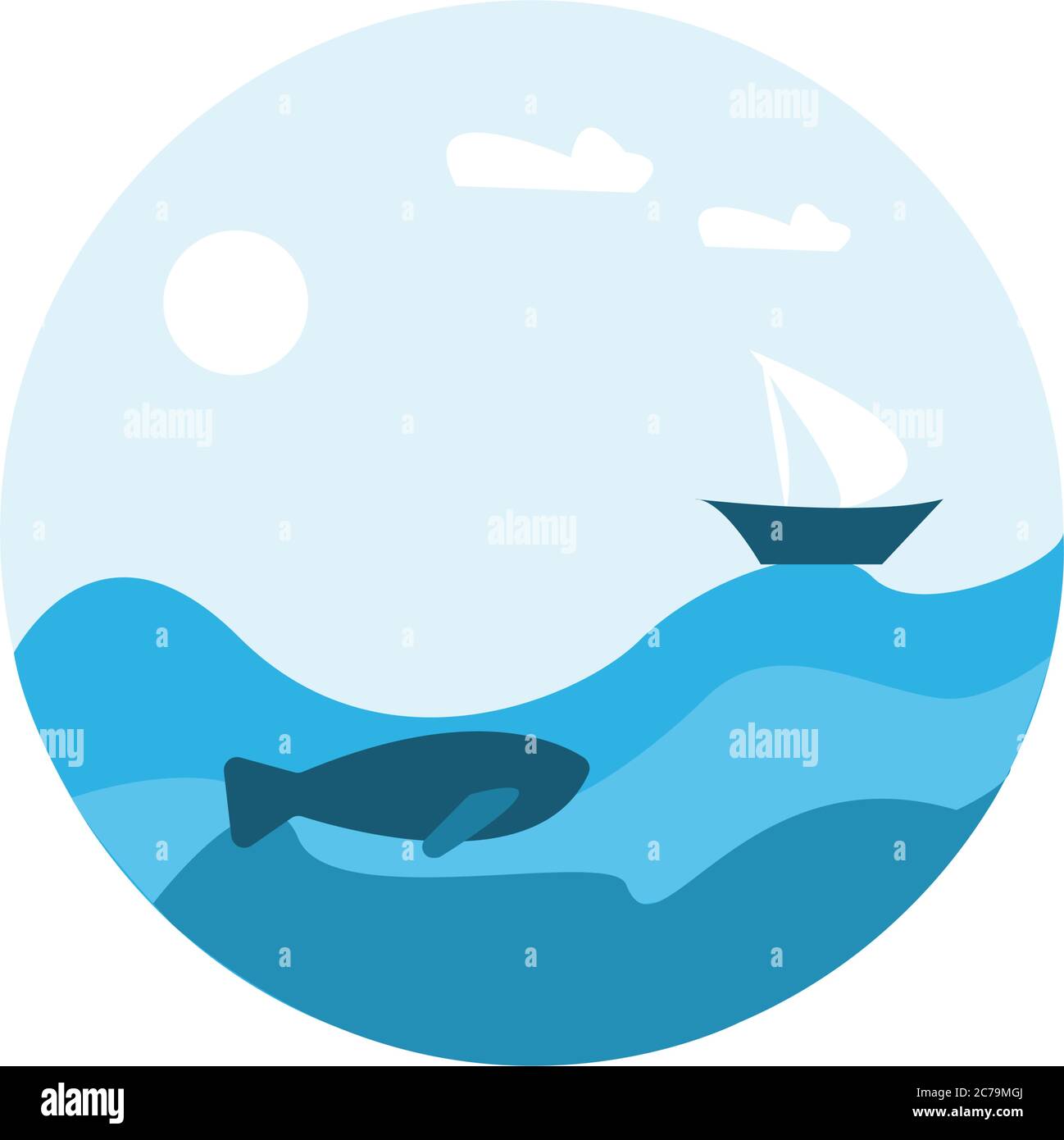 Un voilier sur la mer tropicale bleue Illustration de Vecteur