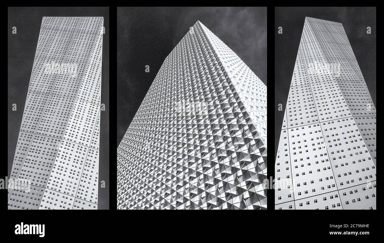 Triptyque avec vues sur les détails de façade des églises modernes à Poing Banque D'Images