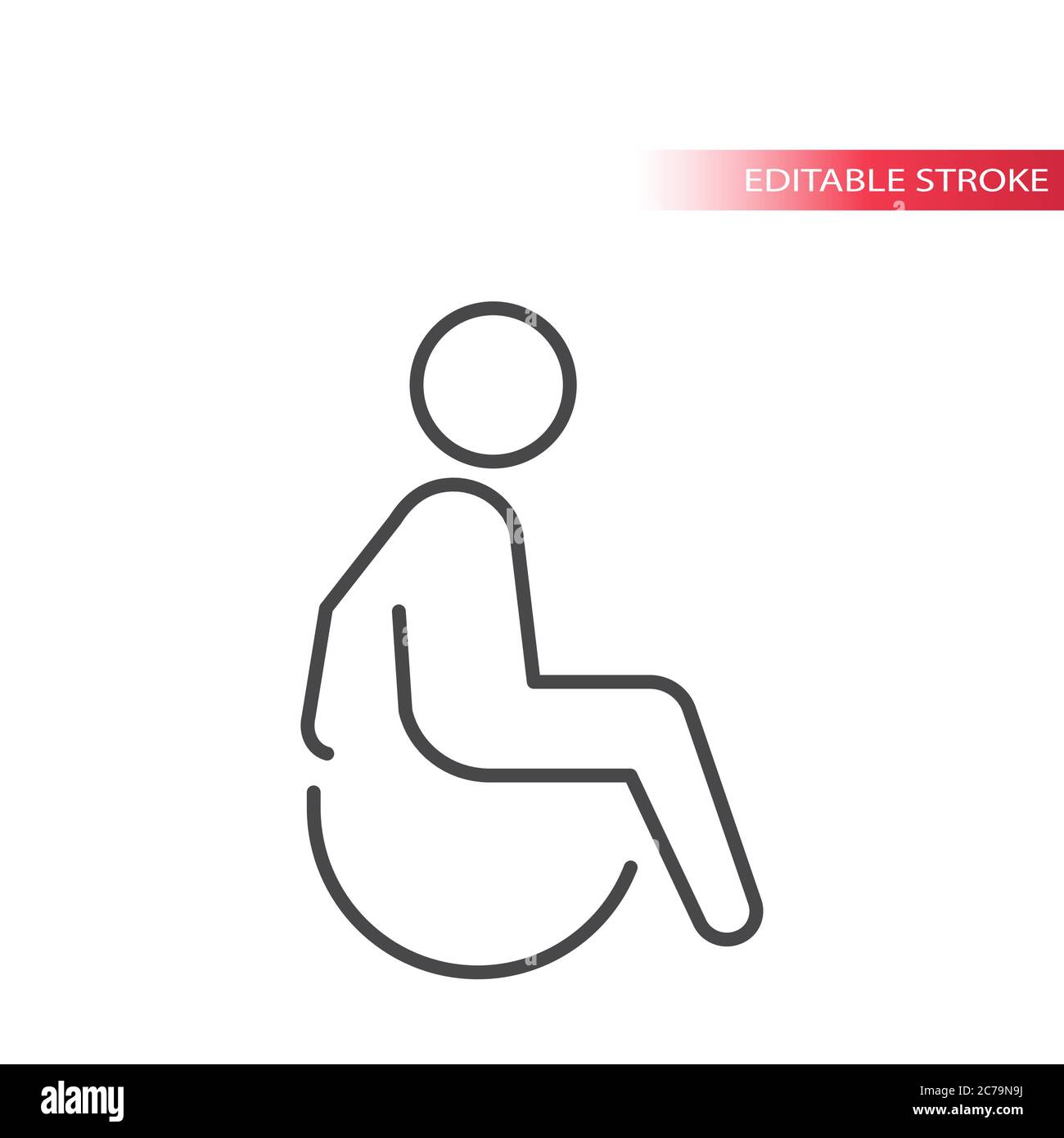 Icône de ligne fine pour personne handicapée en fauteuil roulant. Symbole d'incapacité, vecteur de contour, contour modifiable. Illustration de Vecteur