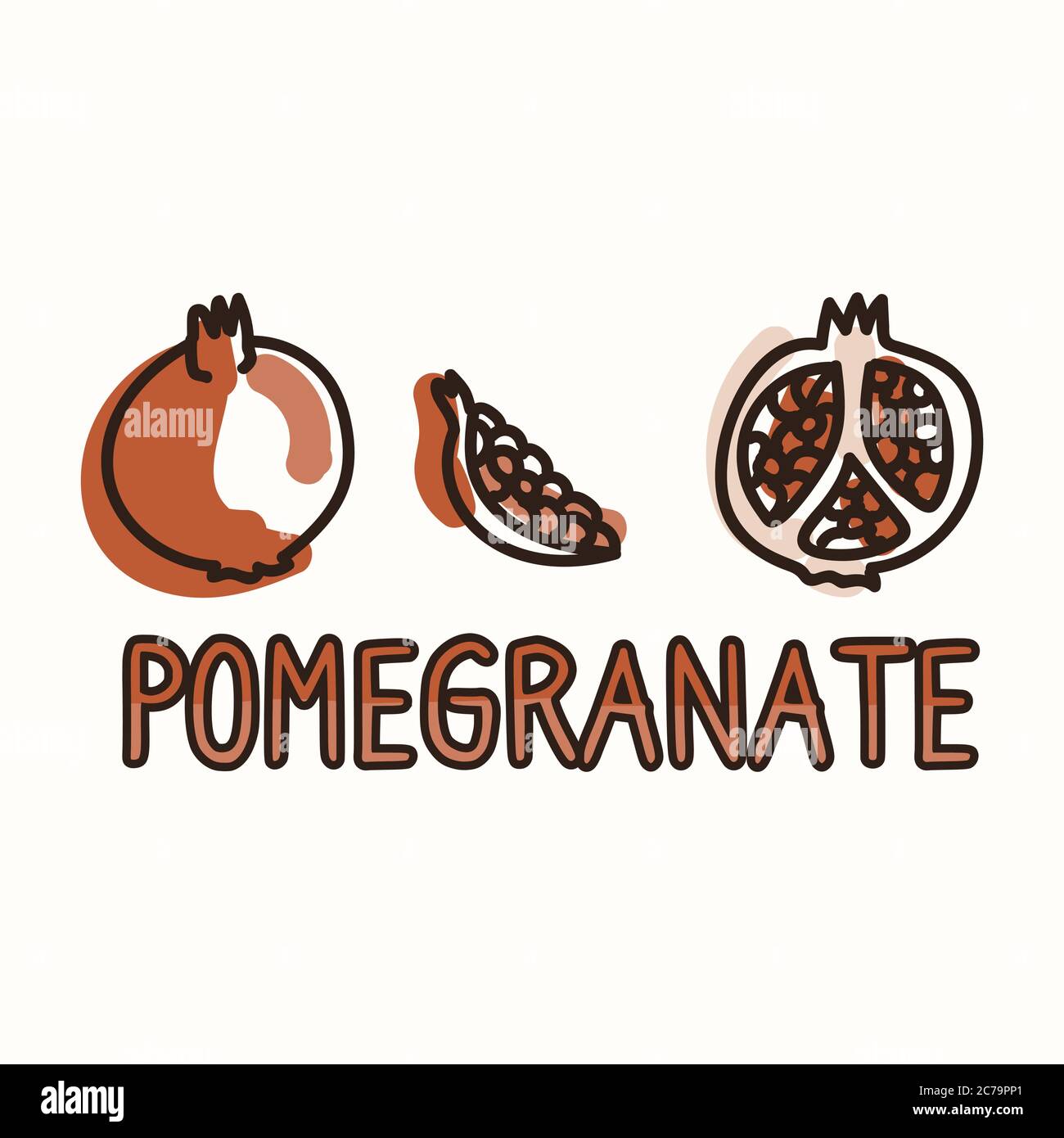 Fruit grenade avec texte sexe neutre bébé illustration clipart. Simple, fantaisie, minimum, couleur terre 2 tons. Décoration de chambre pour enfants à motif ou Illustration de Vecteur