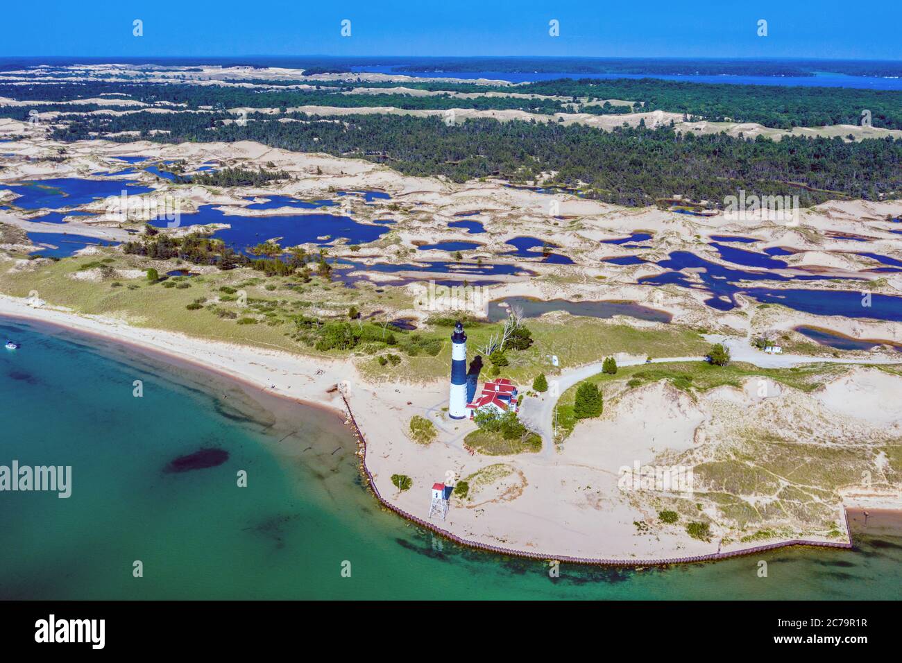 Vue aérienne du phare de Big sable point près de Ludington, Michigan; parc national de Ludington; lac Michigan Banque D'Images
