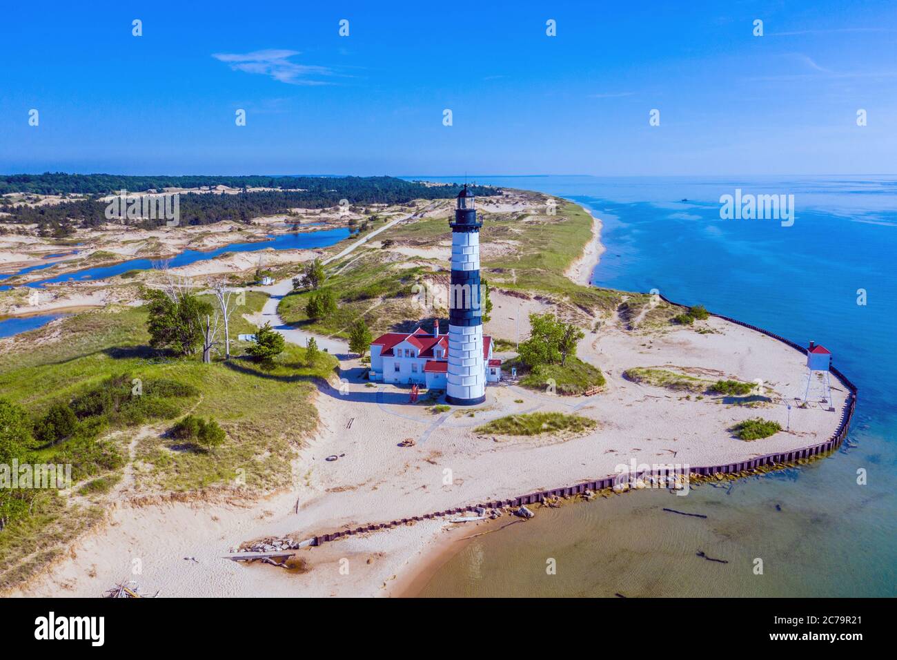 Vue aérienne du phare de Big sable point près de Ludington, Michigan; parc national de Ludington; lac Michigan Banque D'Images