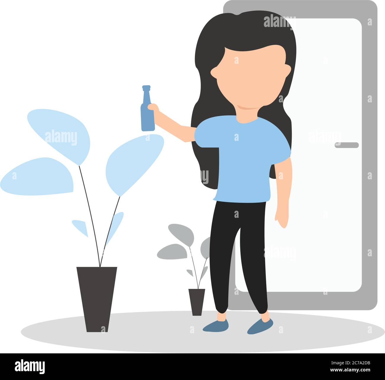 Jeune femme ayant une bouteille de boisson à la maison Illustration de Vecteur