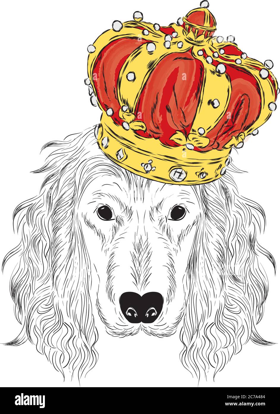 Chien mignon portant une couronne . Illustration vectorielle. Élément de conception pour les produits imprimés ou les imprimés sur les vêtements et accessoires . Illustration de Vecteur