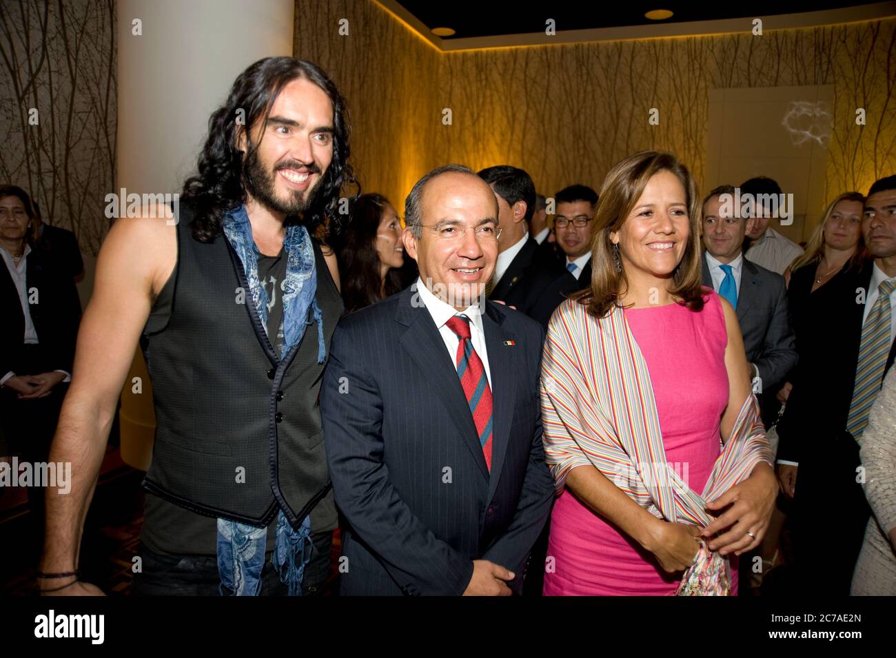 Le président Felipe Calderon du Mexique et son épouse Margarita Zavala assistent à la première fête pour le Mexique la visite royale dans le centre de Los Angeles avec Russell Brand Banque D'Images