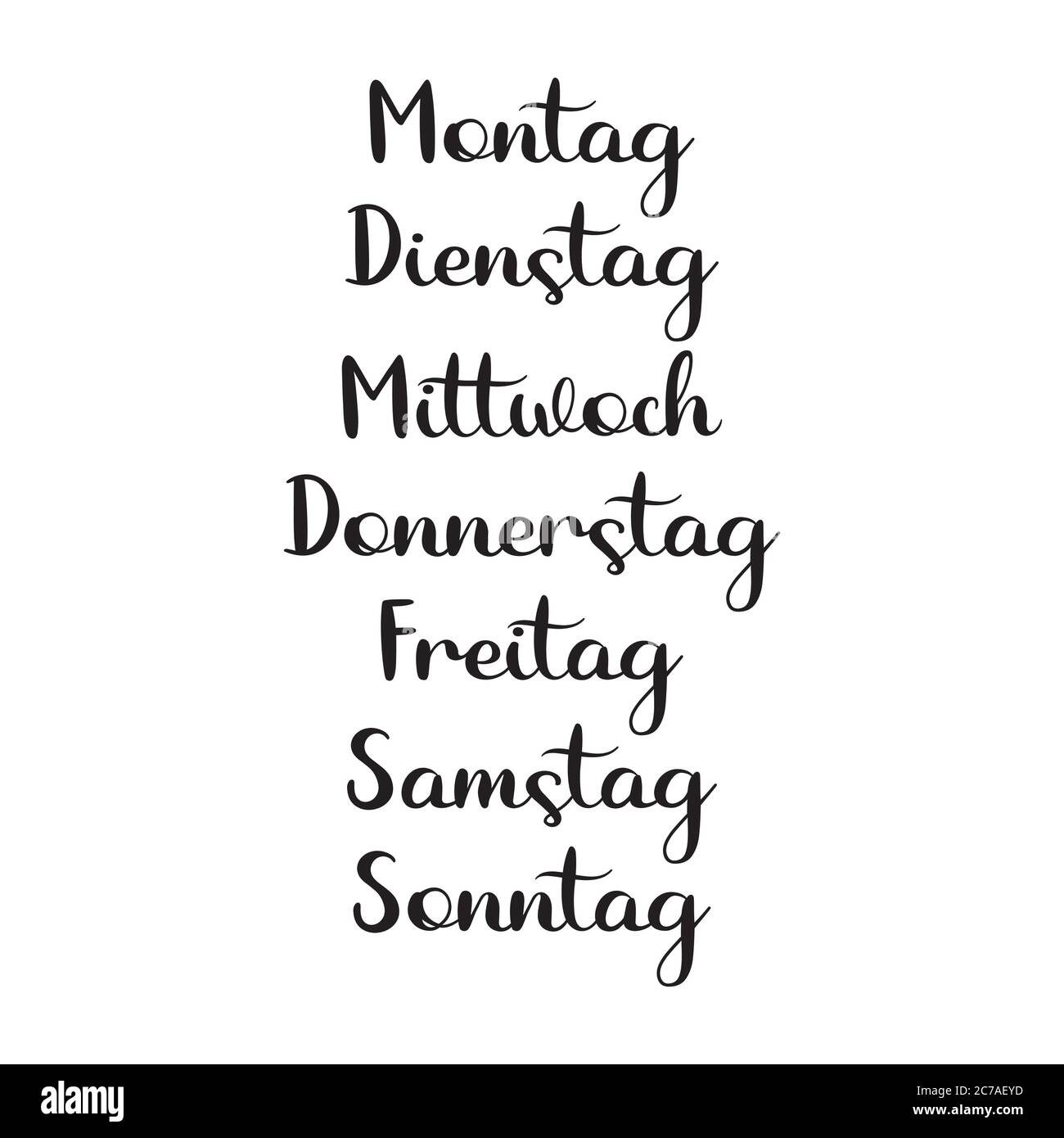 Les Jour De La Semaine En Allemand Jours de la semaine en allemand. Traduit lundi, mardi, mercredi, jeudi,  vendredi, samedi, dimanche. Lettrage pour Calendrier, Organiseur Image  Vectorielle Stock - Alamy