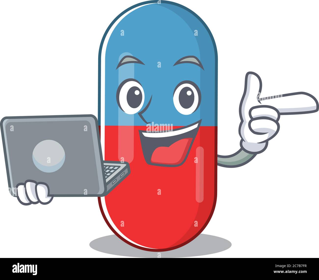 Un personnage bien net de dessin animé de pilules de drogue l travaillant à la maison pendant la pandémie Illustration de Vecteur