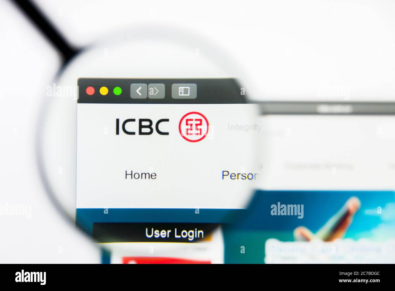 Los Angeles, Californie, Etats-Unis - 24 mars 2019 : éditorial illustratif de la page d'accueil du site Web de l'ICBC. Logo ICBC visible sur l'écran. Banque D'Images
