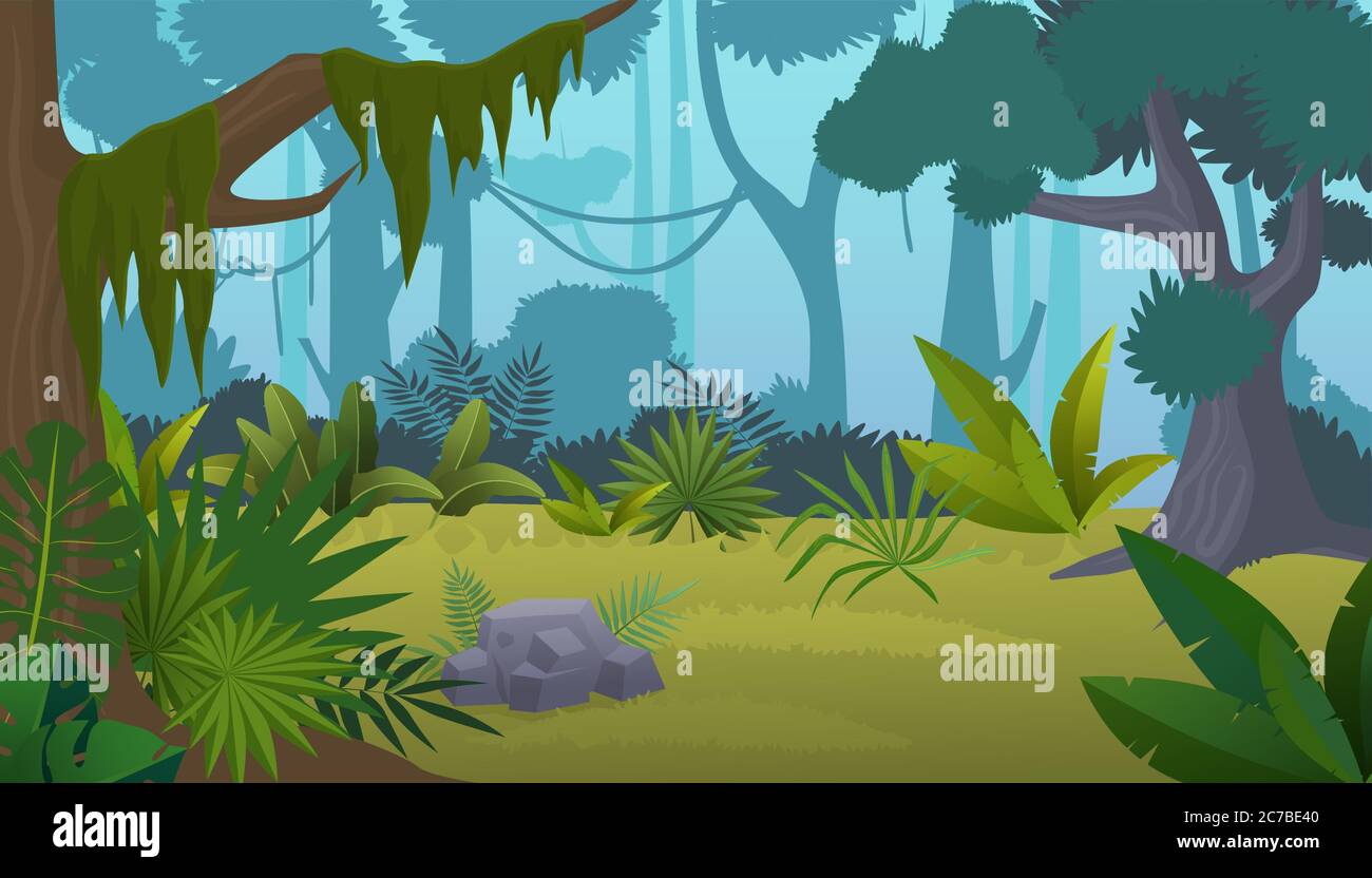Vector caricature vide forêt tropicale fond de jungle Illustration de Vecteur