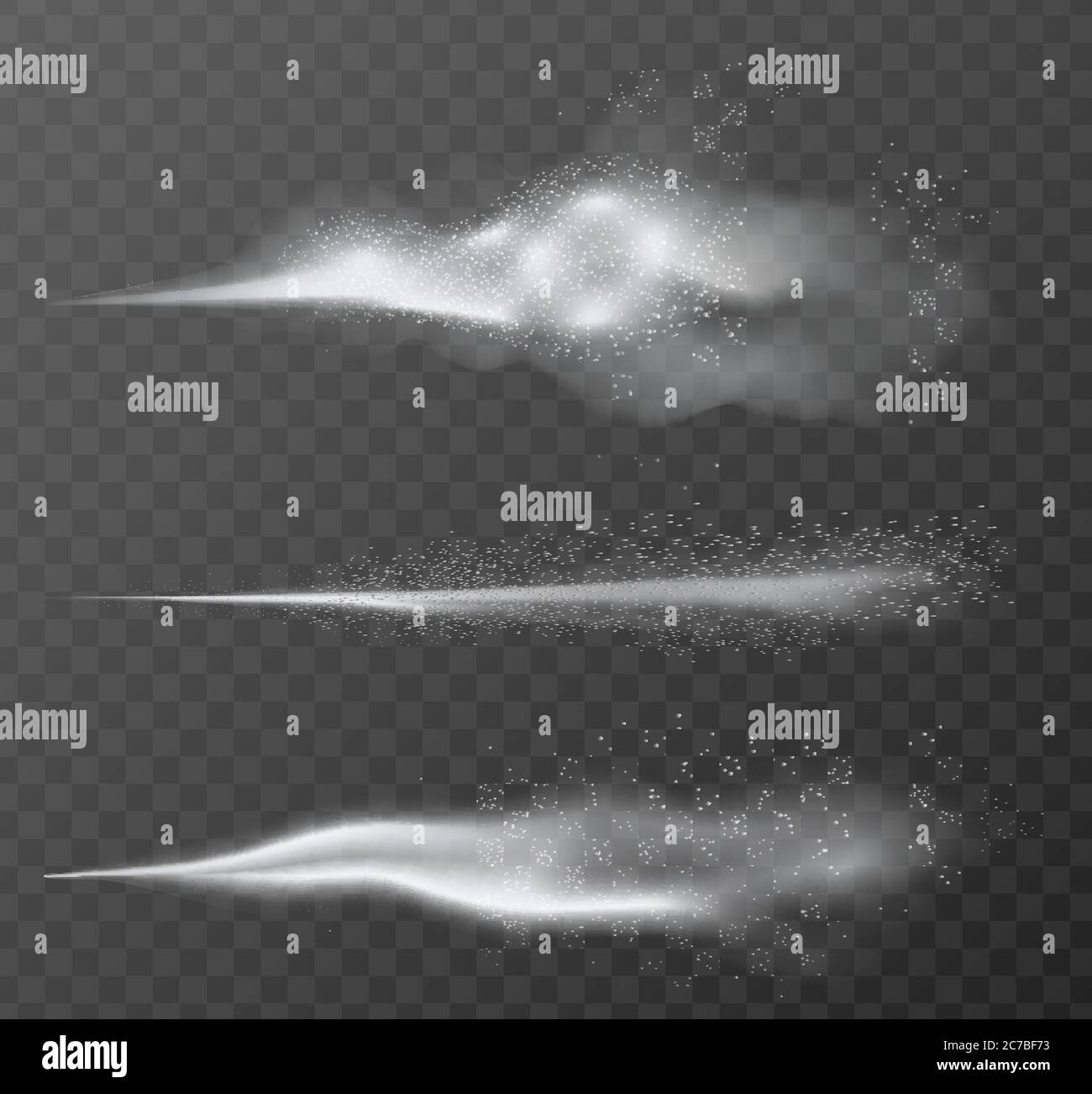 Kit vectoriel réaliste effet brouillard d'eau. Brouillard de pulvérisateur isolé sur fond alpha transparent foncé Illustration de Vecteur