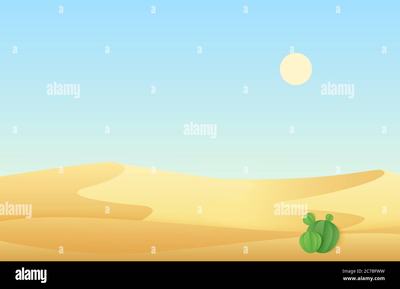 Dunes de sable désertiques avec illustration vectorielle de paysage de cactus Illustration de Vecteur