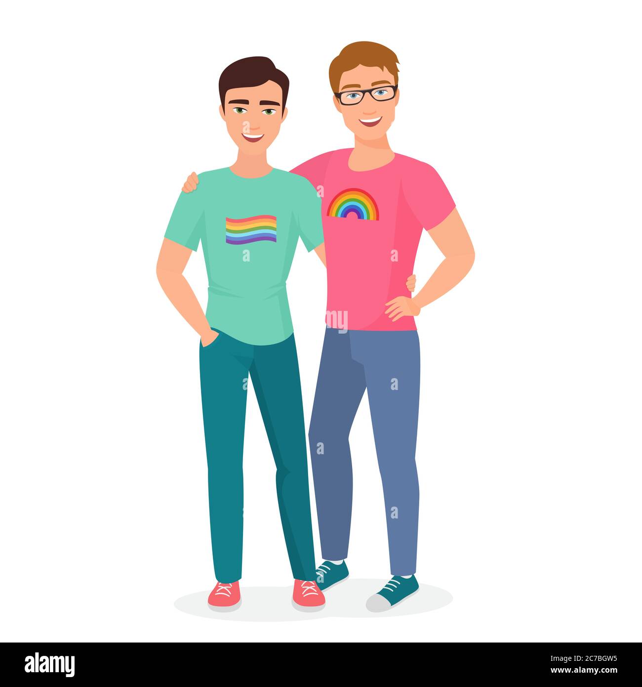 Couple gay Vector se posant et s'embrassant ensemble. Deux hommes se marient Illustration de Vecteur