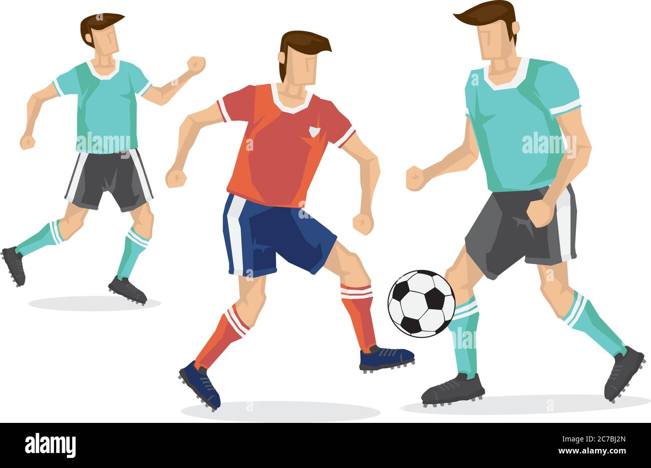 Joueur professionnel de football jouant avec son concurrent. Illustration vectorielle isolée plate. Illustration de Vecteur