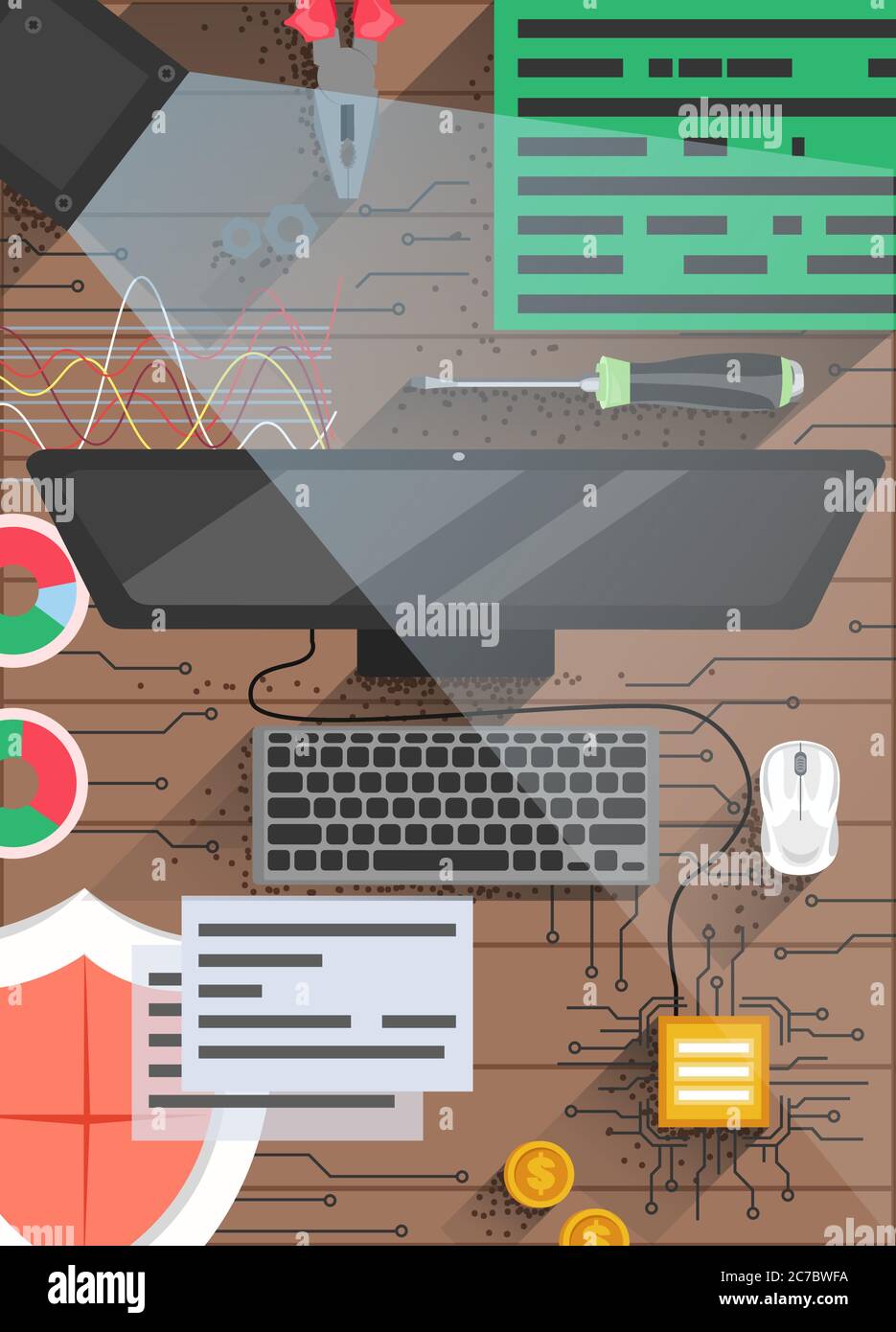Modèle de conception d'affiche vectorielle pour la technologie d'informatique quantique Illustration de Vecteur