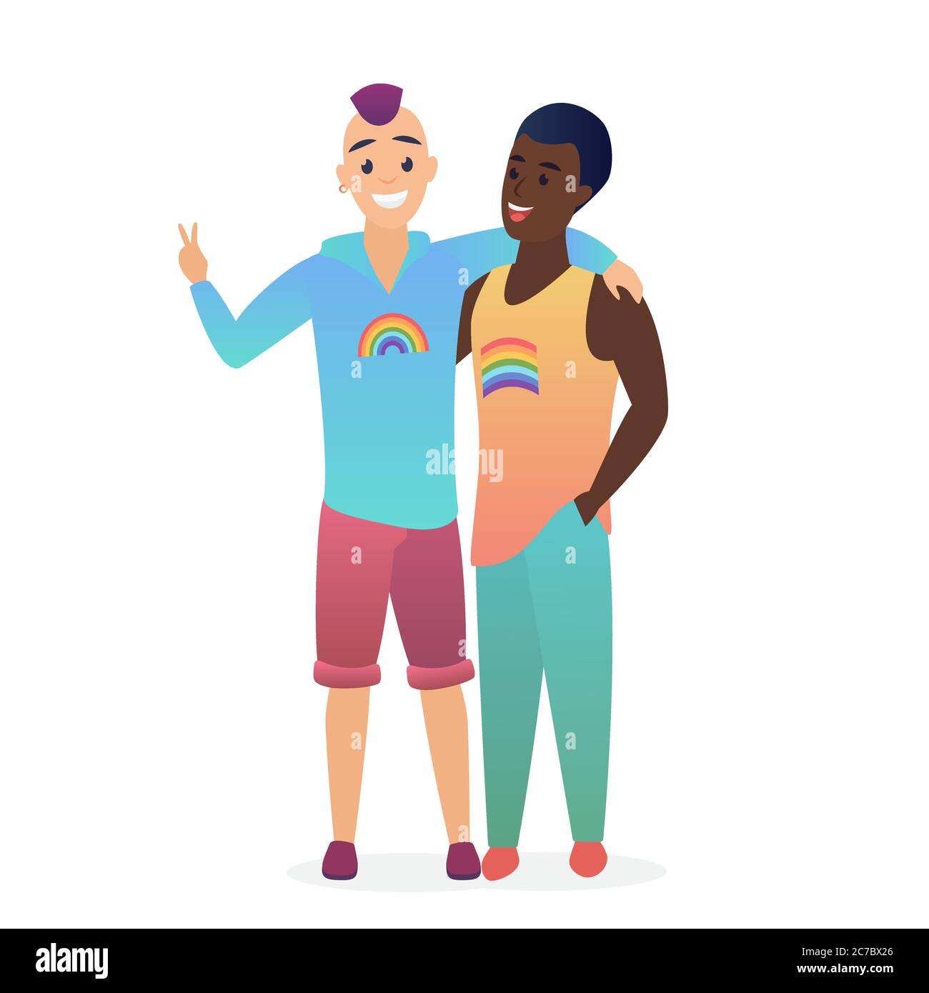 Vector Happy gay couple posant et s'embrassant ensemble. Deux hommes se marient. Illustration de Vecteur