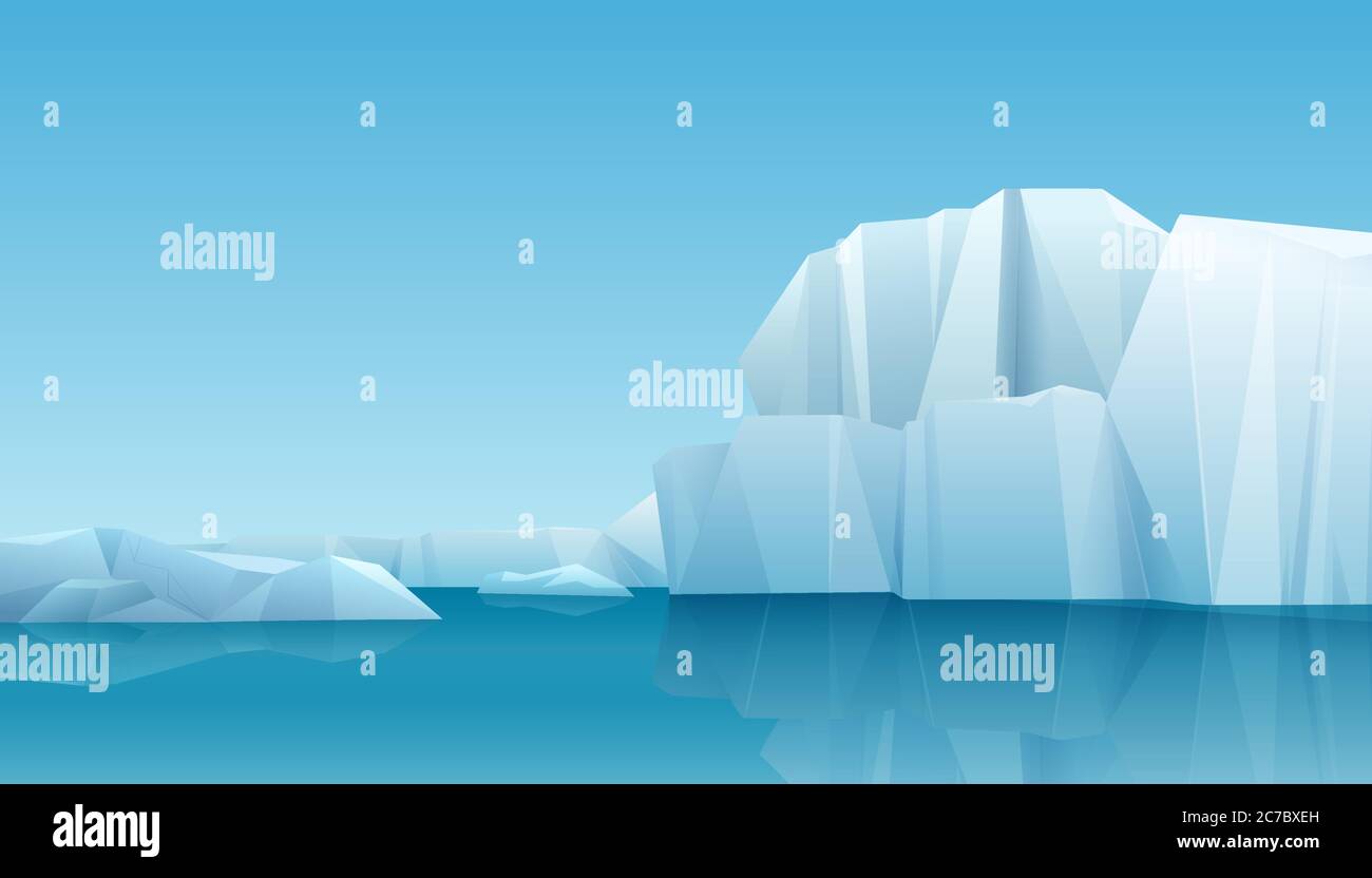 Paysage d'hiver arctique avec iceberg et montagnes de glace. Climat froid hiver vecteur arrière-plan Illustration de Vecteur