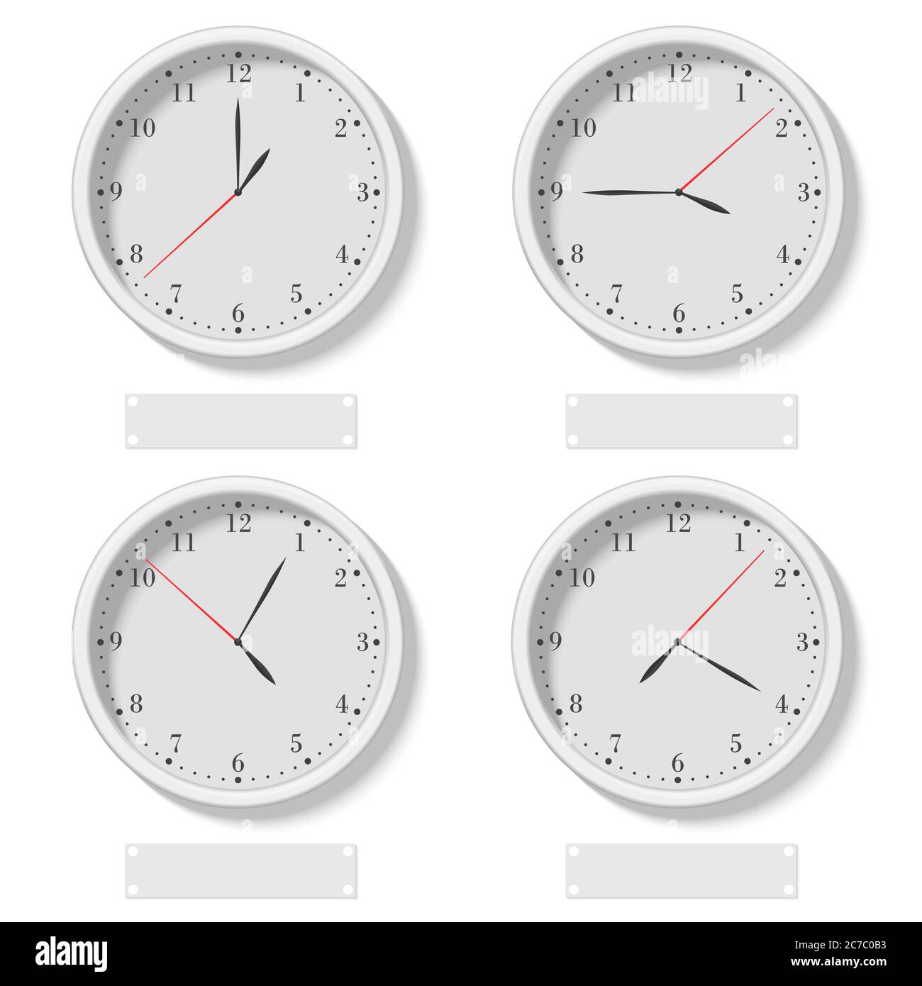 Jeu d'horloges rondes classiques réalistes montrant différents moments. Horloge universelle, illustration de vecteur de fuseau horaire différent Illustration de Vecteur