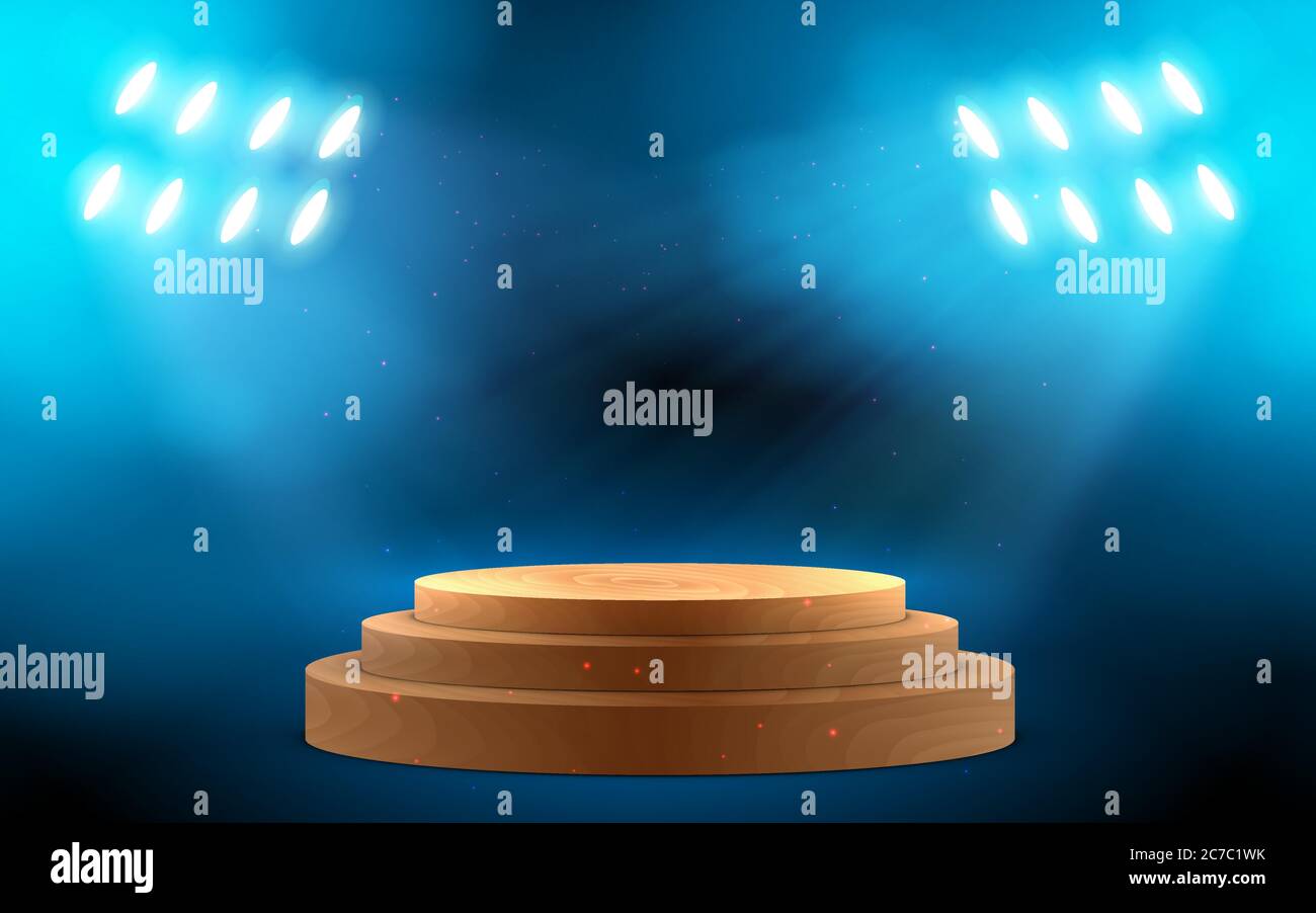 podium en bois avec spot bleu sur la scène Illustration de Vecteur