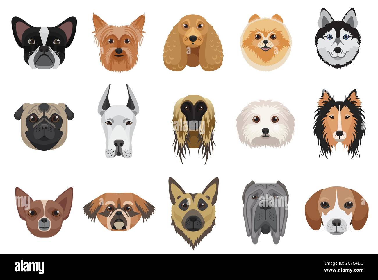 Chiens têtes de dessin animé visage émoticônes ensemble de vecteur Illustration de Vecteur