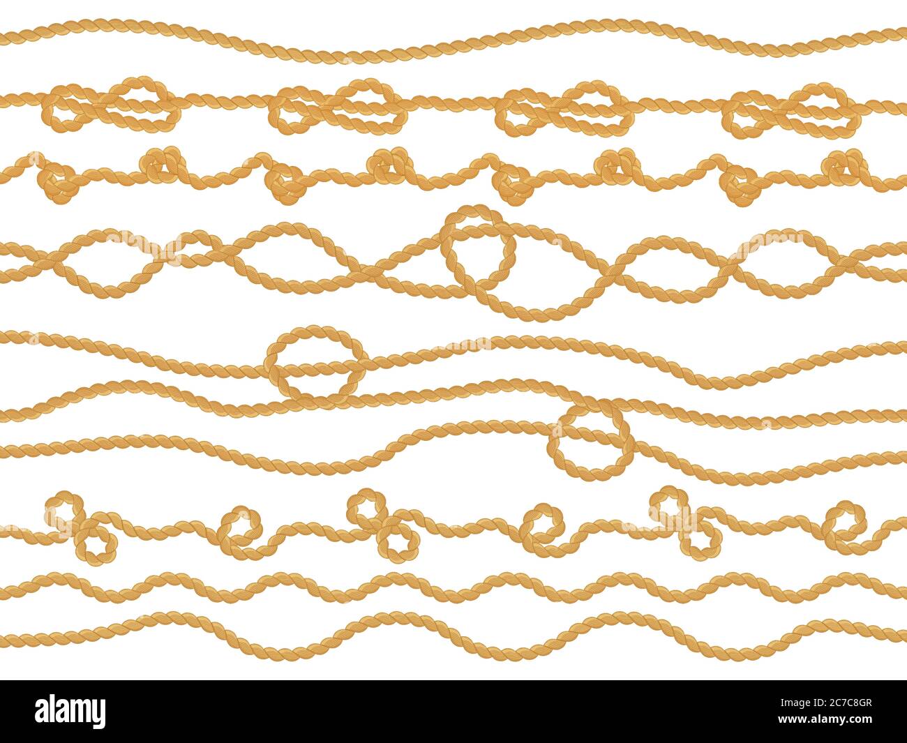 Boucles de corde. Noeud bleu marine bordures décoratives, corde marine ronde noeud torsadé, bateau cordon séparateur isolé illustration icônes ensemble Illustration de Vecteur