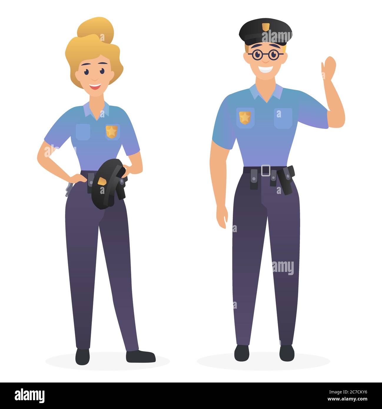 Deux mignons policiers souriants, homme et femme ont isolé l'illustration vectorielle Illustration de Vecteur