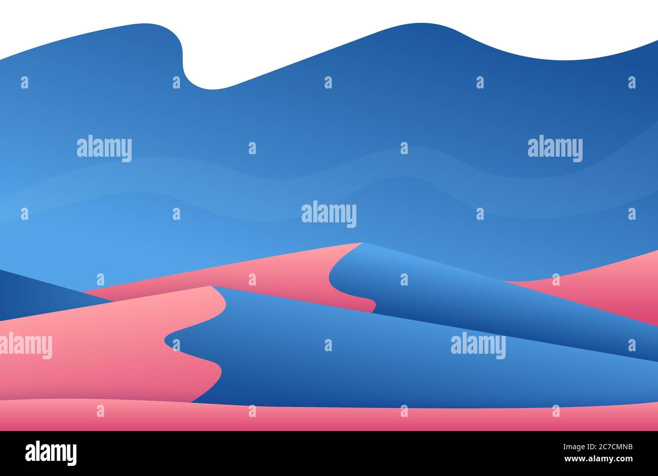 Paysage désertique de nuit, galaxie extraterrestre de l'espace Galaxy en rouge ping et bleu foncé, illustration vectorielle Illustration de Vecteur