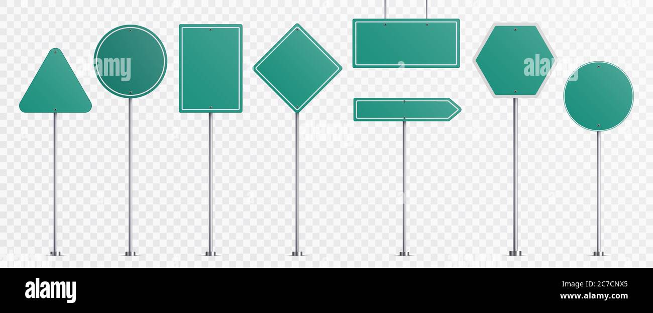 Panneaux routiers réalistes. Plaque verte de signalisation routière modèles définir l'illustration vectorielle Illustration de Vecteur