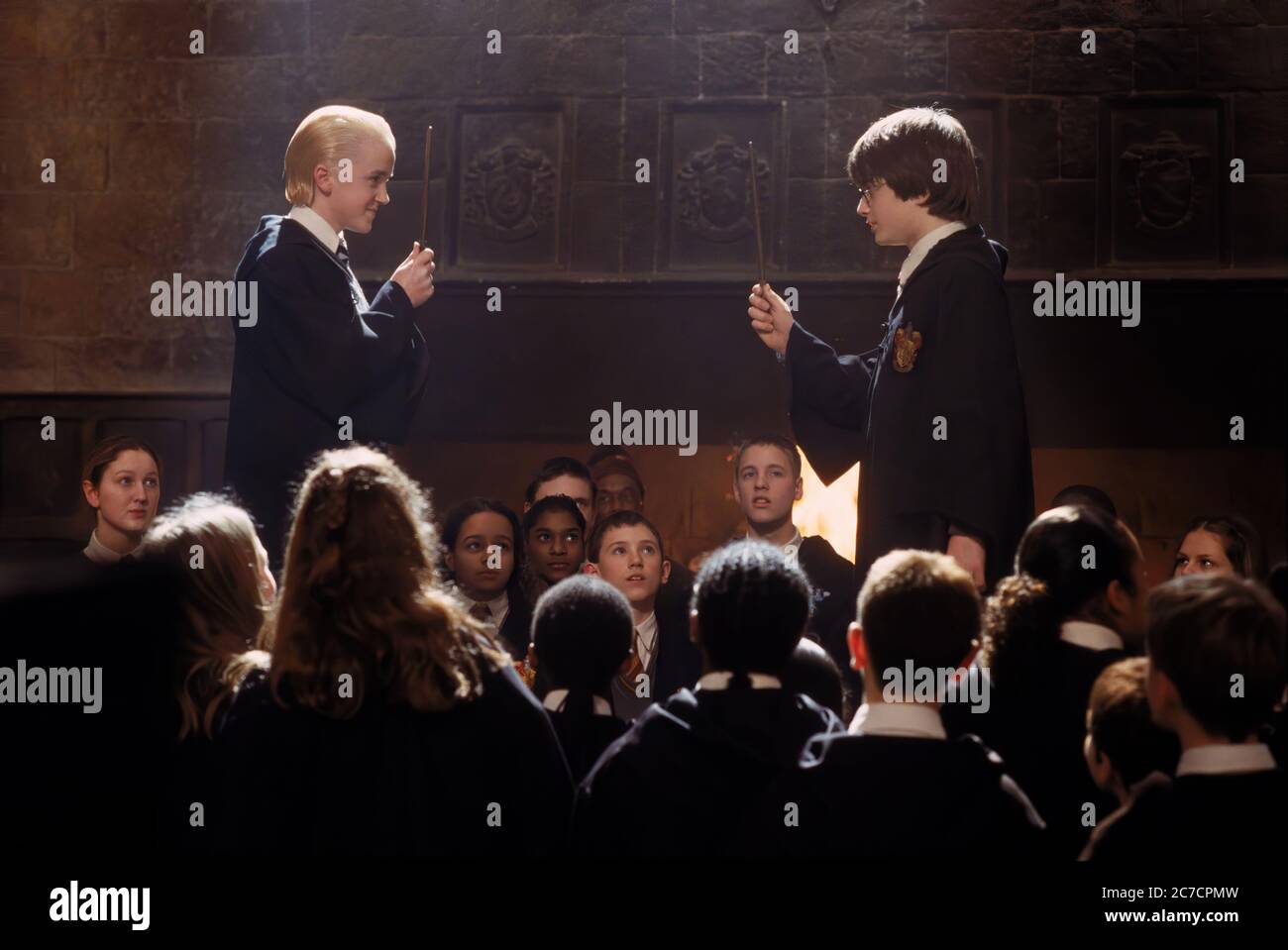 Daniel Radcliffe et Tom Felton dans Harry Potter et la Chambre des secrets - image de film promotionnel Banque D'Images