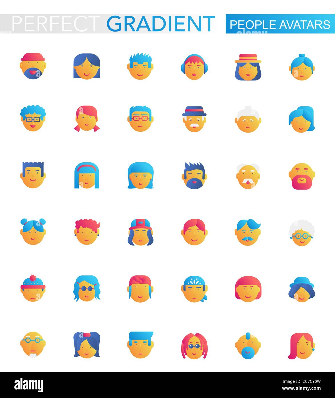 Ensemble vectoriel de personnes à gradient plat tendance avatars icônes Illustration de Vecteur