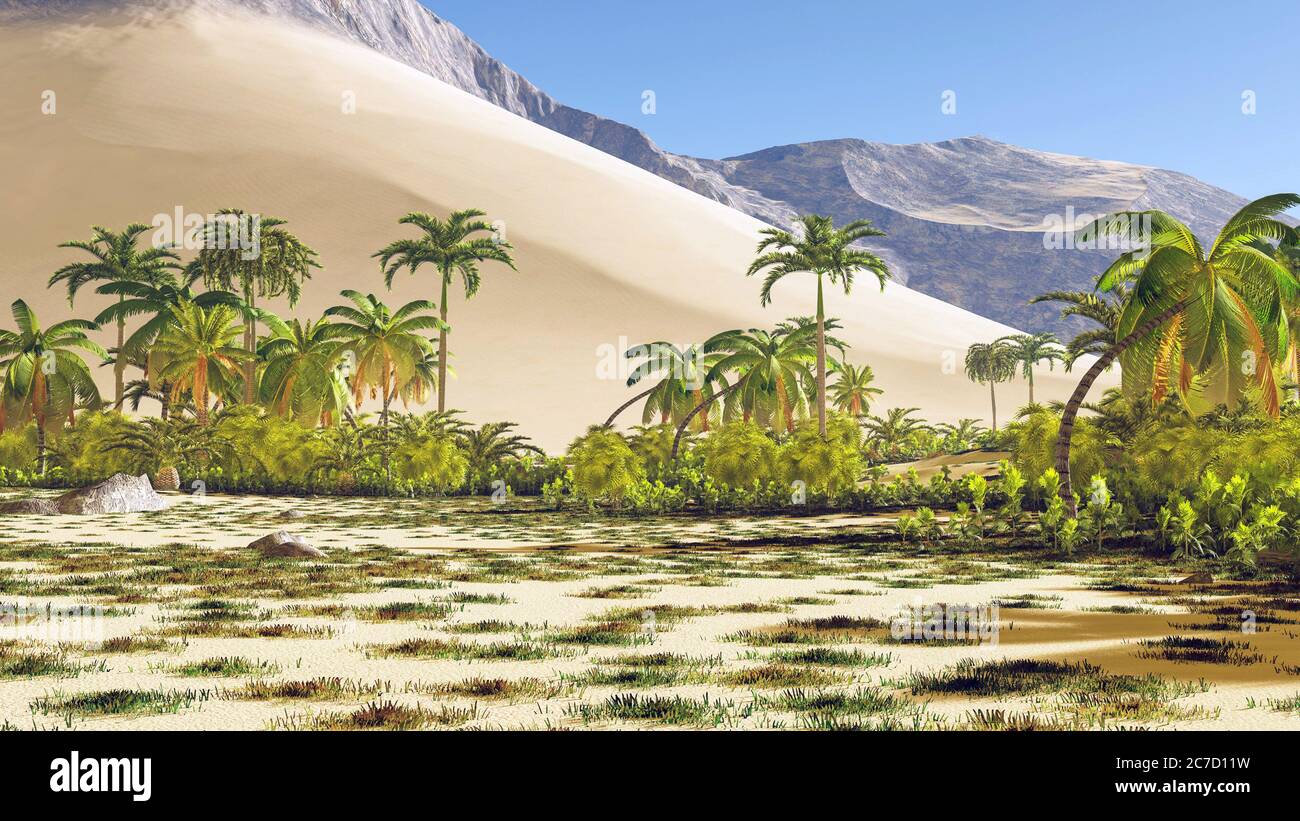 Magnifique fond naturel - African oasis 3d rendu Banque D'Images