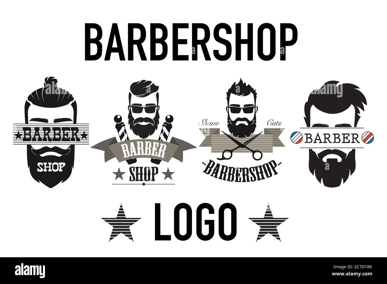 Logo rétro vintage de barbershop, étiquette, emblème et blaireau sur illustration vectorielle blanche Illustration de Vecteur
