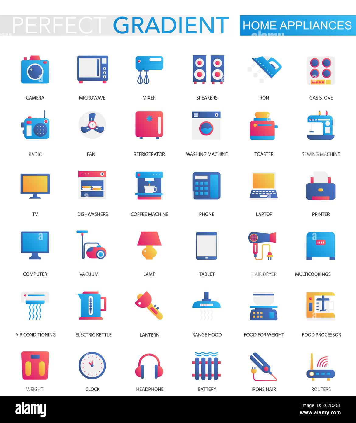 Ensemble vectoriel d'icônes tendance de Home appliances à gradient plat Illustration de Vecteur