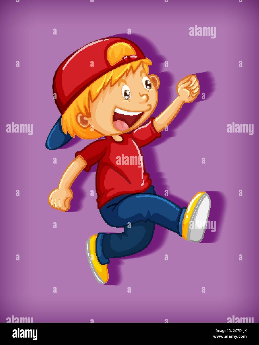Mignon garçon portant une casquette rouge avec une prise d'étrangleur en  position de marche personnage de dessin animé isolé sur fond violet  illustration Image Vectorielle Stock - Alamy