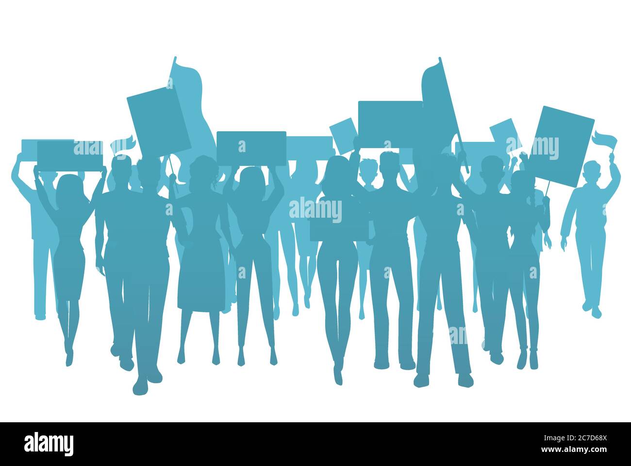 Montrez la silhouette des manifestants. Manifestations publiques, militants sociaux. Les travailleurs trike, illustration vectorielle isolée. Illustration de Vecteur