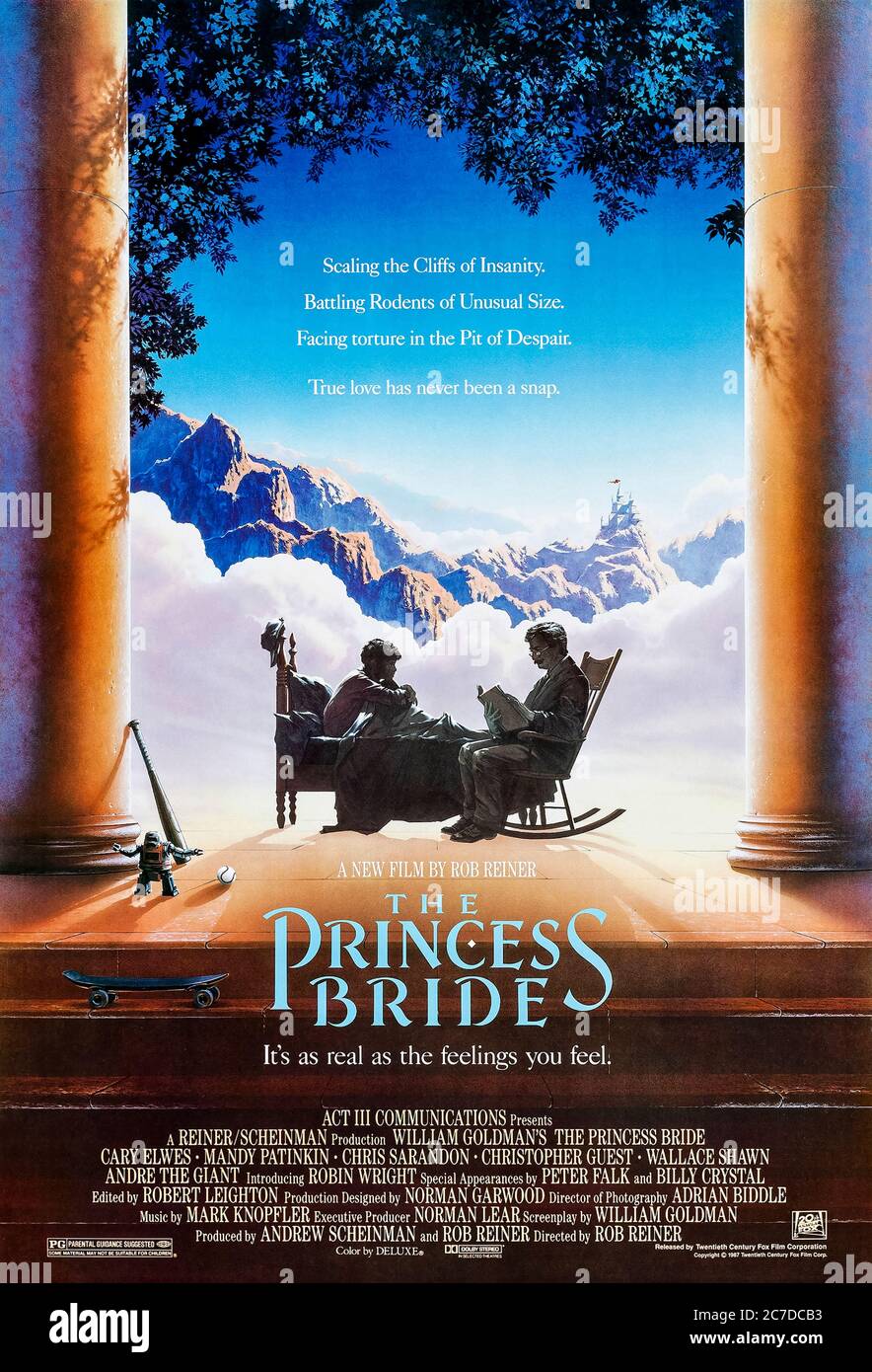 La princesse mariée (1987) dirigée par Rob Reiner et mettant en vedette Cary Elwes, Mandy Patinkin, Robin Wright et Billy Crystal. William Goldman adapte son propre livre dans ce conte de fées postmoderne très aimé situé dans le pays de Florin. Banque D'Images