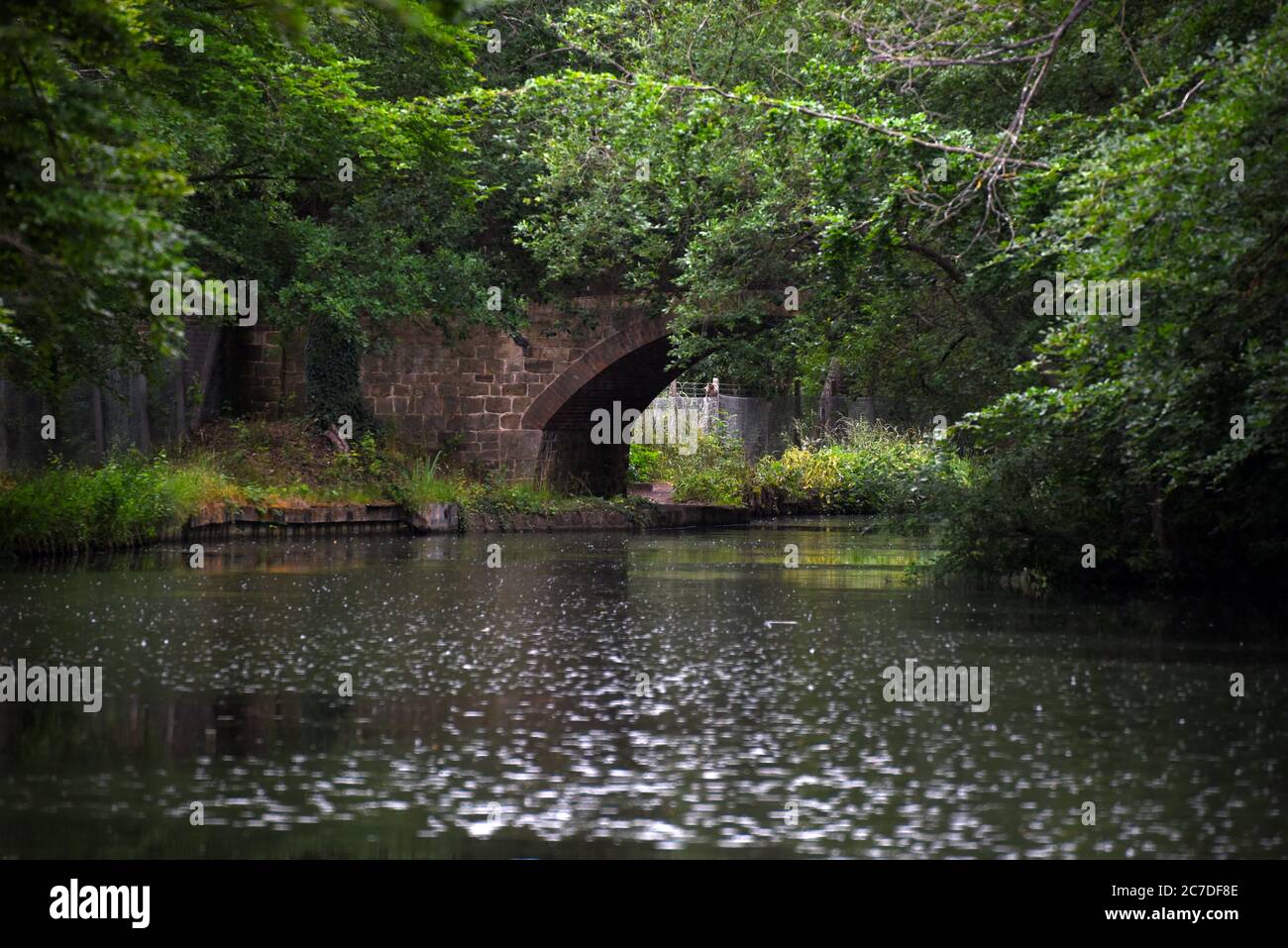 Un pont sur le magnifique canal de Basingstoke lors d'une journée de pluie à Surrey Banque D'Images