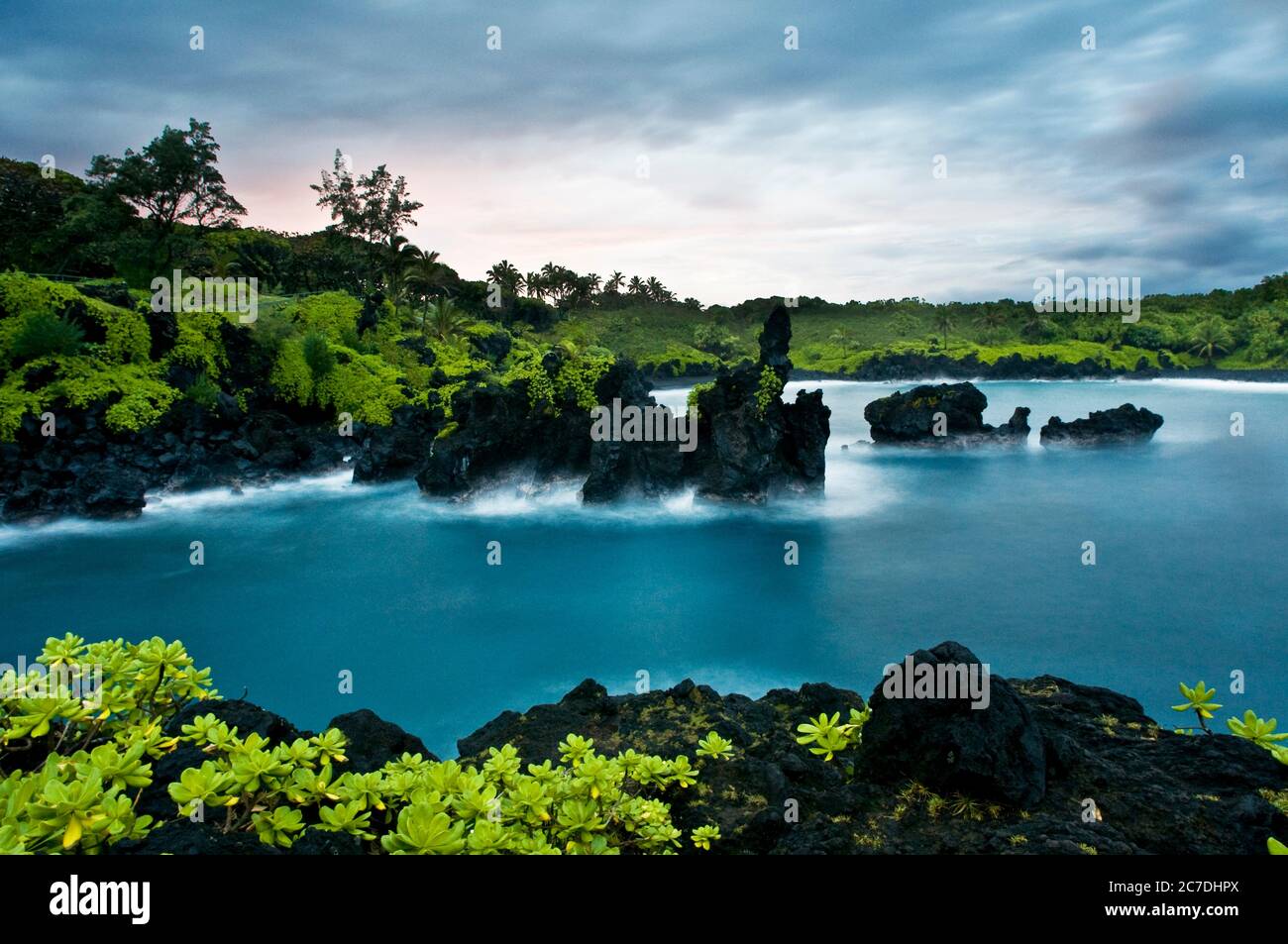 Parc national de Wai'anapanapa. Un emplacement verdoyant avec des grottes marines et des falaises volcaniques. HANA Highway. Maui. Hawaï. C'est un excellent arrêt sur la route de Hana. B Banque D'Images