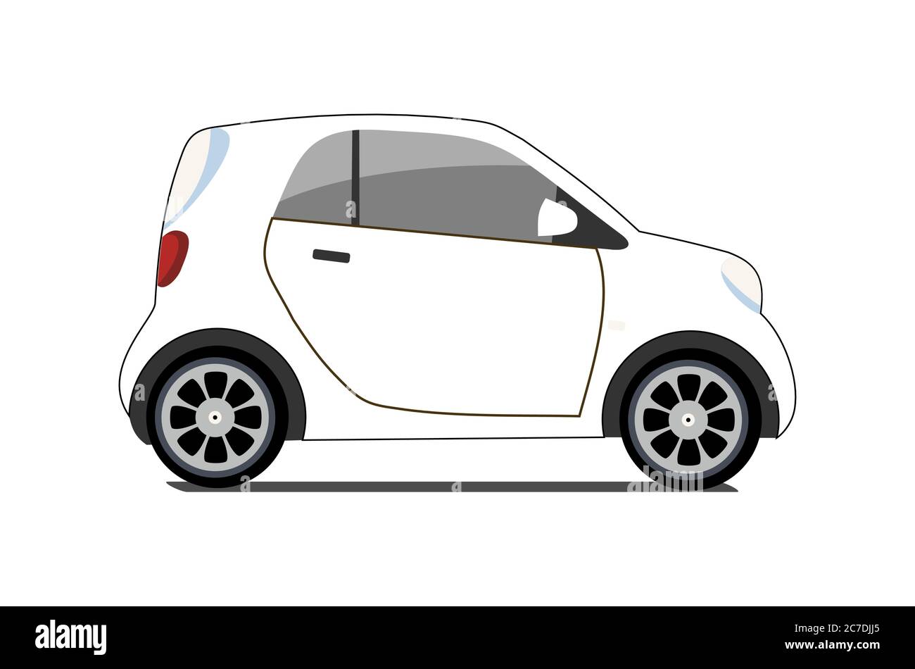 Logo de partage de voiture, vecteur ville micro voiture blanche. Icône de véhicule ECO sur fond blanc isolé. Illustration vectorielle de dessin animé. Illustration de Vecteur