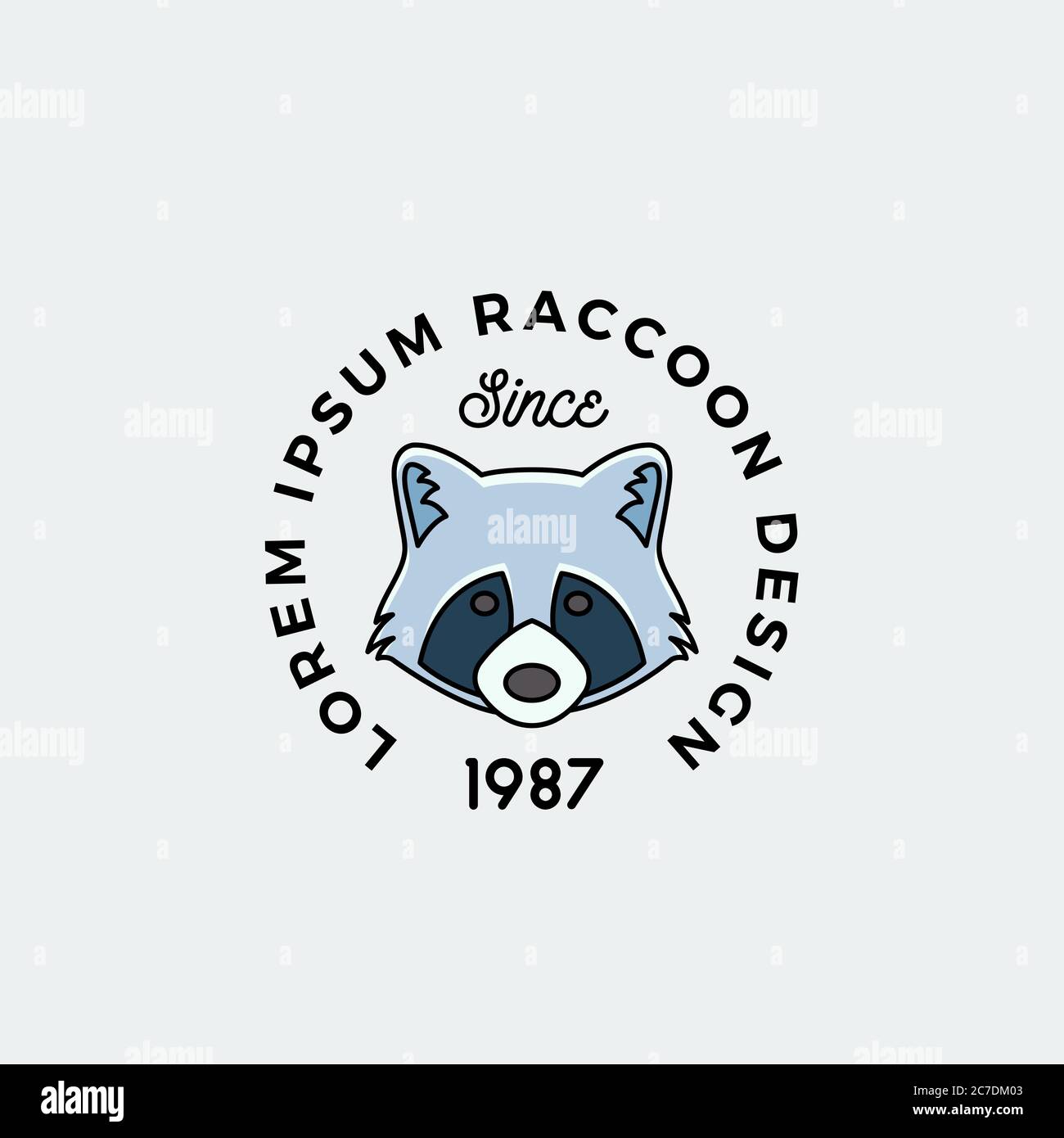 Face Raccoon style ligne avec Typographie rétro. Modèle de signe, symbole ou logo abstrait vectoriel. Silhouette de dessin animé. Illustration de Vecteur