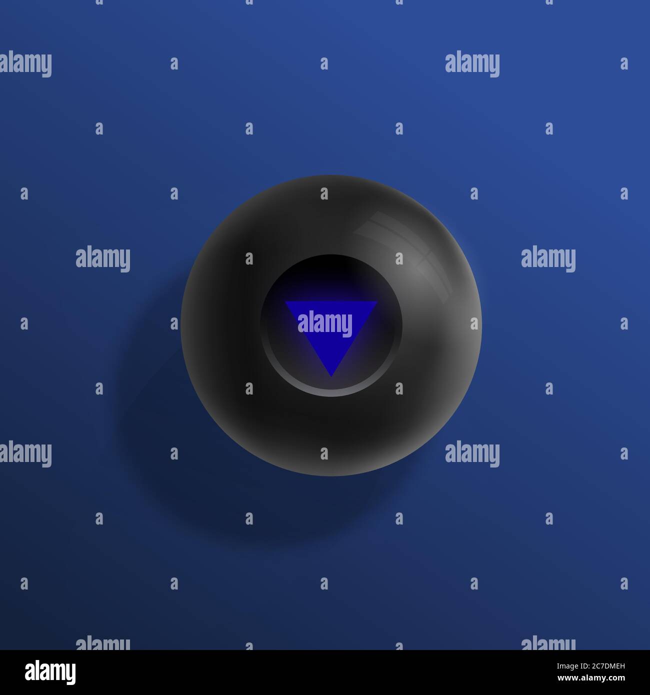 Illustration du vecteur réaliste de billards Magic huit ball. Arrière-plan bleu avec sphère noire et ombres douces. Modèle de carte de symbole de chance abstrait Illustration de Vecteur