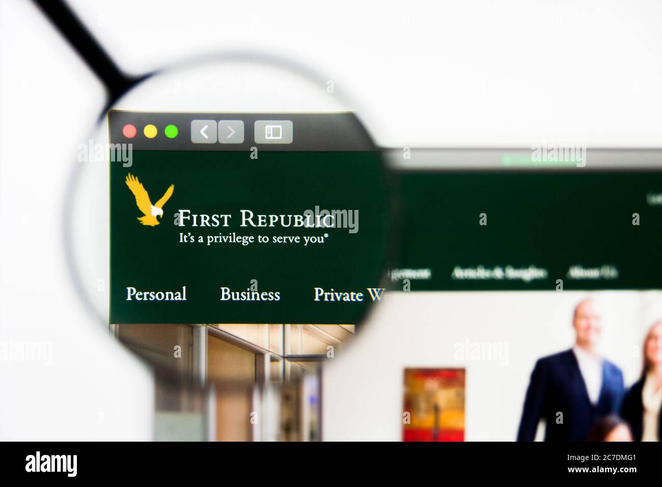 Los Angeles, Californie, Etats-Unis - 5 avril 2019 : éditorial illustratif de la page d'accueil du site Web de la First Republic Bank. Logo First Republic Bank visible sur Banque D'Images