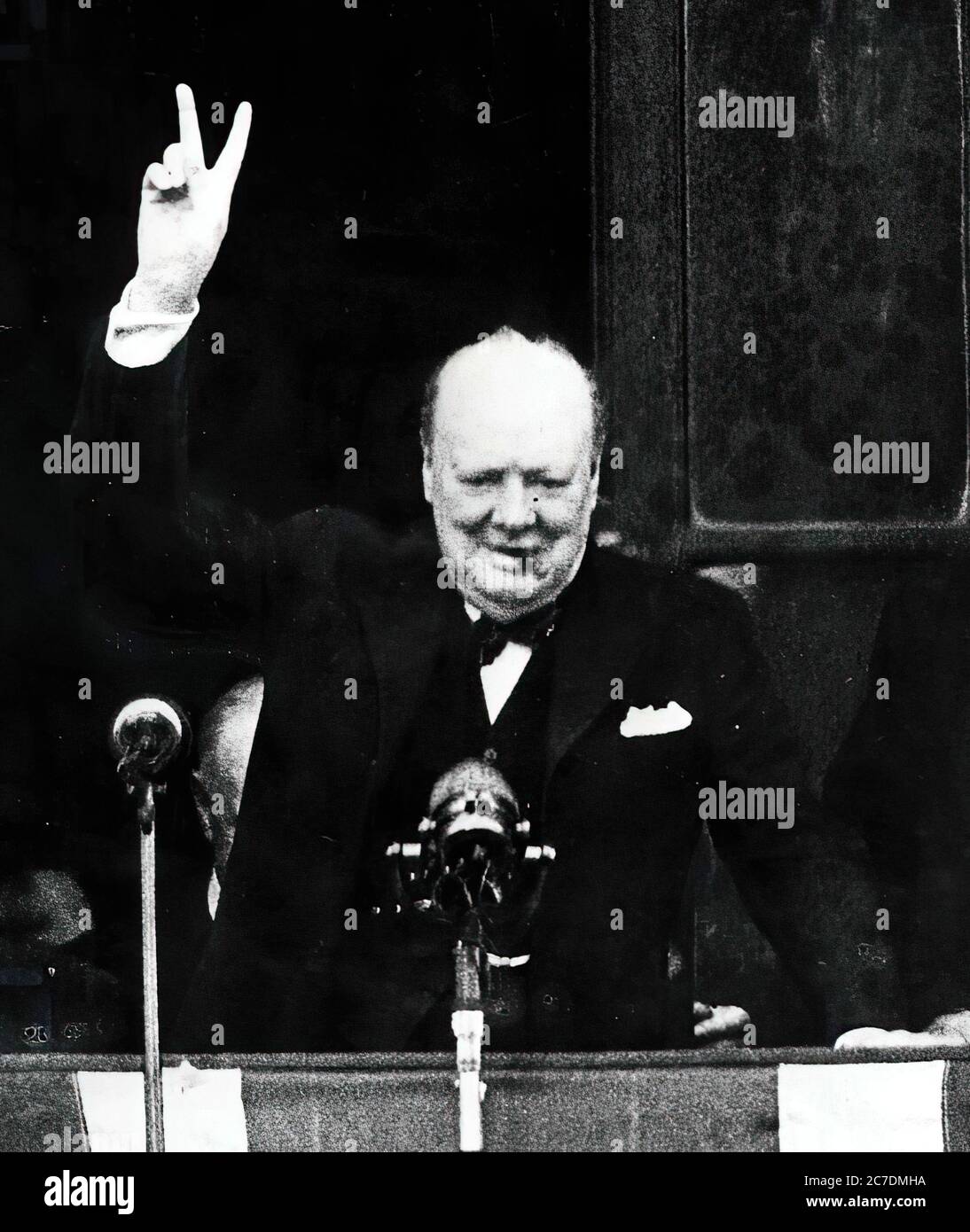 Sir Winston Churchill VE-Day 1945, mai 8 la fin du deuxième monde Banque D'Images