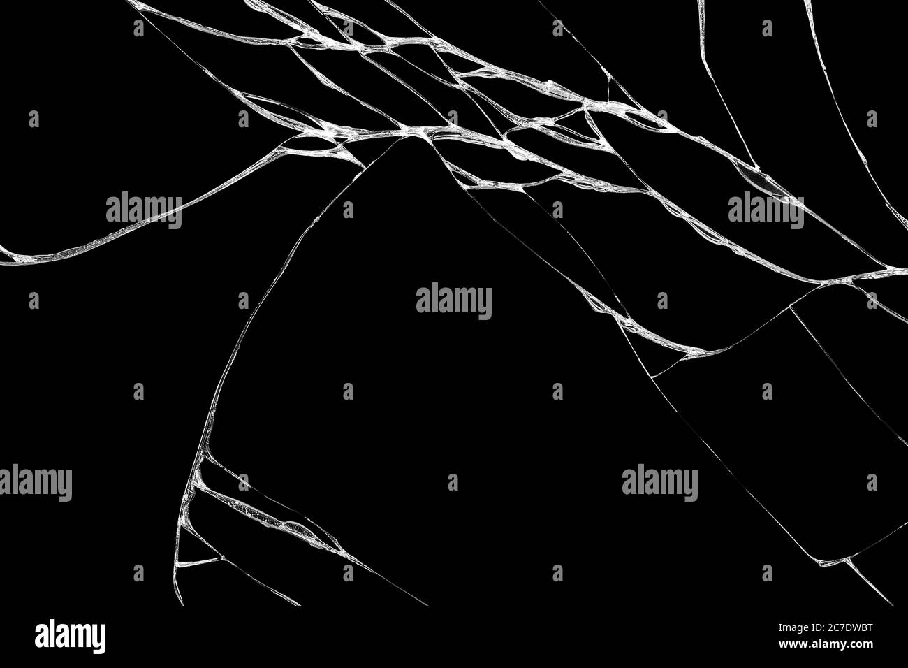 Gros plan écran fissuré sur fond noir Banque D'Images