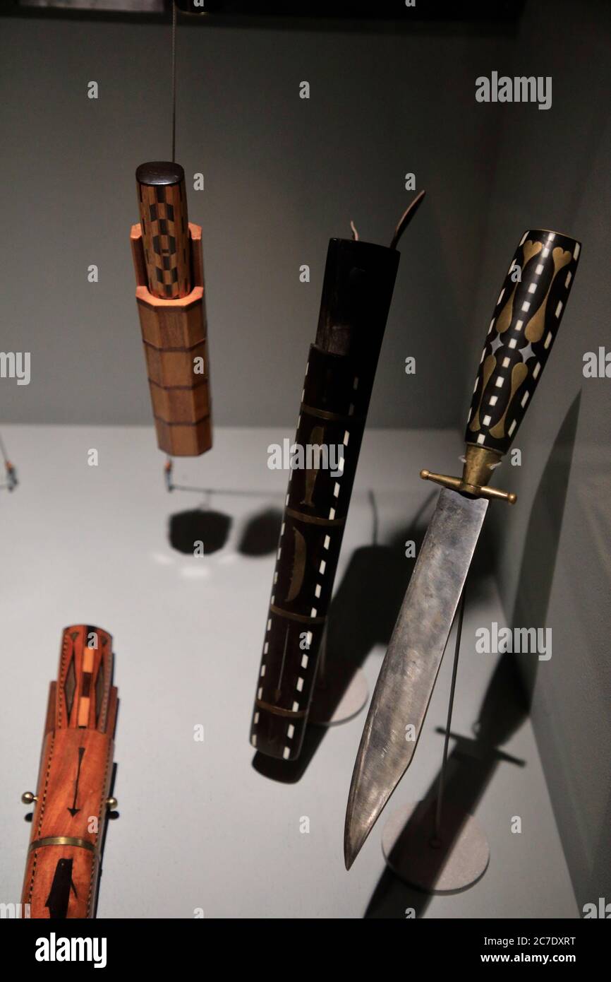 Les couteaux traditionnels des îles Féroé sont exposés au Musée national des îles Féroé.Torshavn.Streymoy.Îles Féroé.territoire du Danemark Banque D'Images