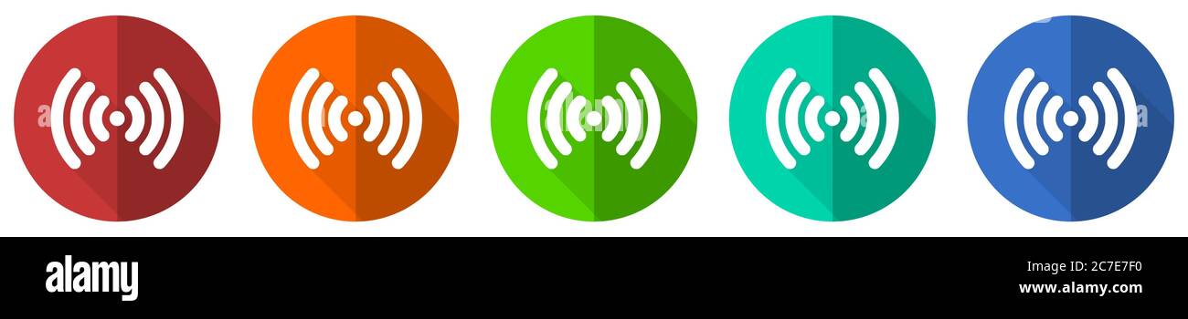 Ensemble d'icônes Wi-Fi, boutons Web à conception plate rouge, bleu, vert et orange isolés sur fond blanc, illustration vectorielle Illustration de Vecteur