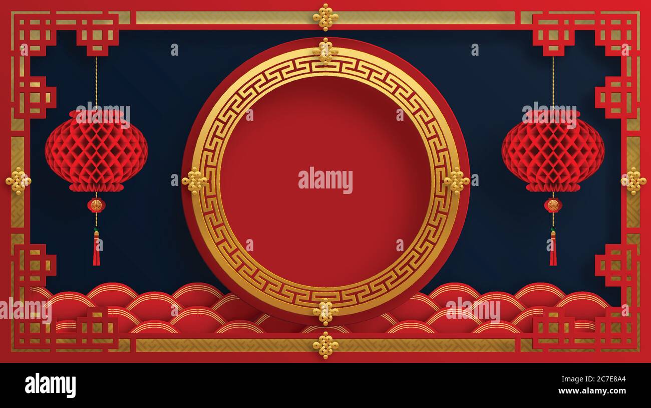 Nouvel an chinois 2021 année du boeuf, papier rouge coupé caractère boeuf, fleur et éléments asiatiques avec style artisanal sur fond. Illustration de Vecteur